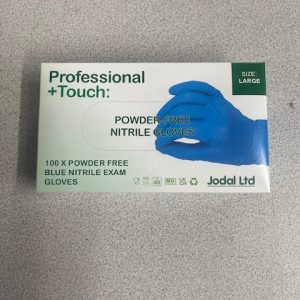 Professional + Touch Powder Free Blue Nitrile Examination Gloves - Box of 100 - Size Large - Limited Stock