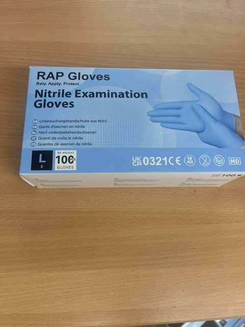 RAP Nitrile Examination Gloves – Box of 100 – Size Large